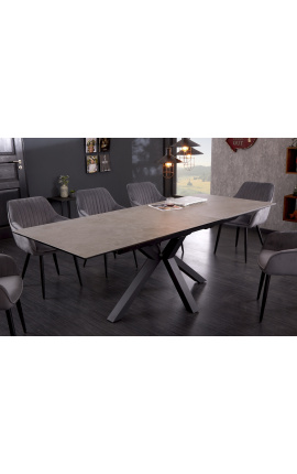 "Oceanis" jedálenský stôl v čiernej oceli a betónovej sivej keramike 180-225
