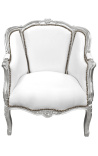 Grote bergere fauteuil Lodewijk XV-stijl valse huid wit en zilver hout