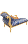 Große barocke Chaiselongue mit Schwanblau "Rebellen" stoff und gold holz