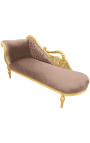 Große Barock-Chaiselongue mit Schwanen-Samtstoff in Taupe und Goldholz