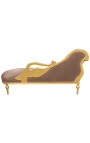 Große Barock-Chaiselongue mit Schwanen-Samtstoff in Taupe und Goldholz