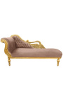 Große Barock-Chaiselongue mit Schwanen-Samtstoff in Taupe und Goldholz