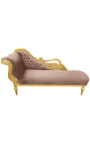 Große Barock-Chaiselongue mit Schwanen-Samtstoff in Taupe und Goldholz