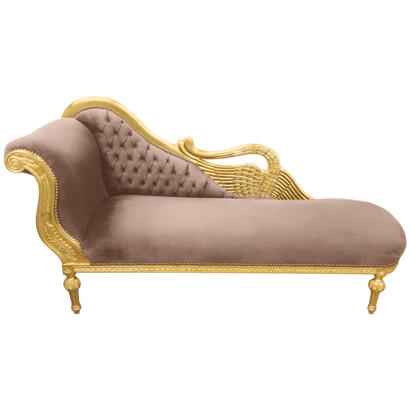 kofferbak Wijzigingen van diep Grand chaise longue with swan fabric taupe velvet and gold wood