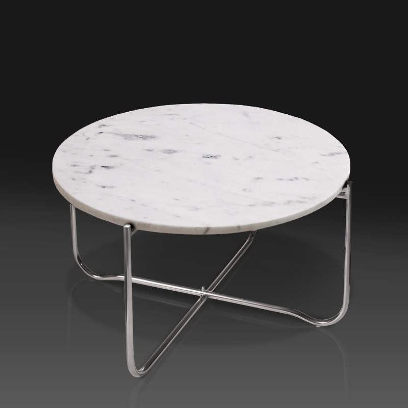 Round Coffee Table Lucy White Marble Top With Silver Stand