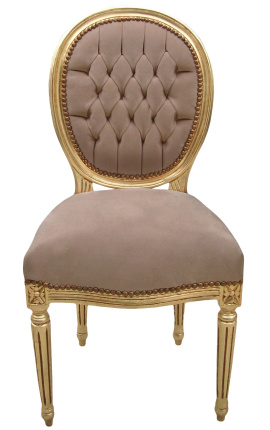 Sedia in stile Luigi XVI in velluto e legno d'oro