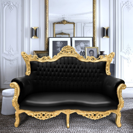 Baroque Louis XV Antique Reproduction Luxury Italian Blue Gold Leaf Sofa  Rococo