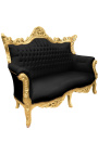 Baroque rococo 2 seater sofa black velvet and gold wood