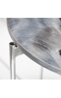 Kierros "Lucia" sivu pöytä, jossa on harmaa marmorin yläpuolella hopean metalli