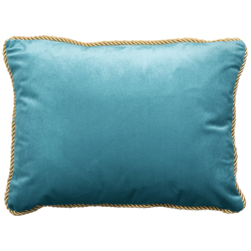 heroïsch Mysterie Wiskundige Rectangular cushion in baby blue velvet with golden twirled trim 35 x 45