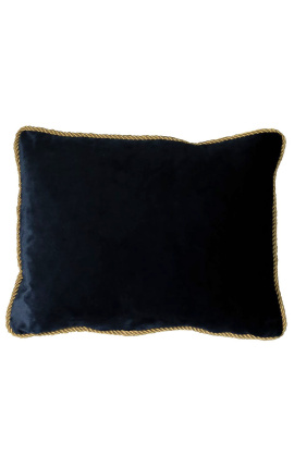 Rectangular cushion in black velvet with golden twirled trim 35 x 45