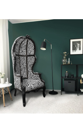 Grand Porter&#039;s Sessel im Barockstil Zebra glänzendes schwarzes Holz