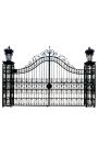 Gate for castle, baroque wrought iron gates with two doors two columns with lanterns top