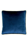 Square cushion in navy blue color velvet with golden twirled trim 45 x 45