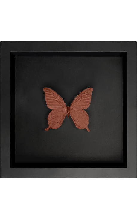 Marco decorativo sobre fondo negro con color cobre "Papilio Blumei" mariposa