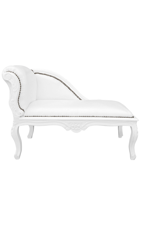 Louis XV chaise longue biely kožený a biely drevený