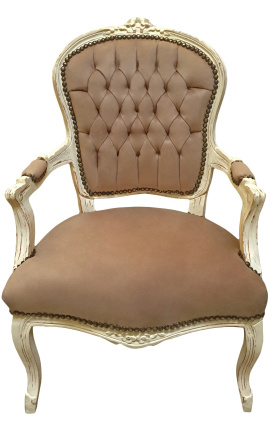 Poltrona barocco in stile Luigi XV tessuto tortora e legno beige