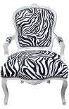 Baroque armchair of style Louis XV zebra and silvered wood