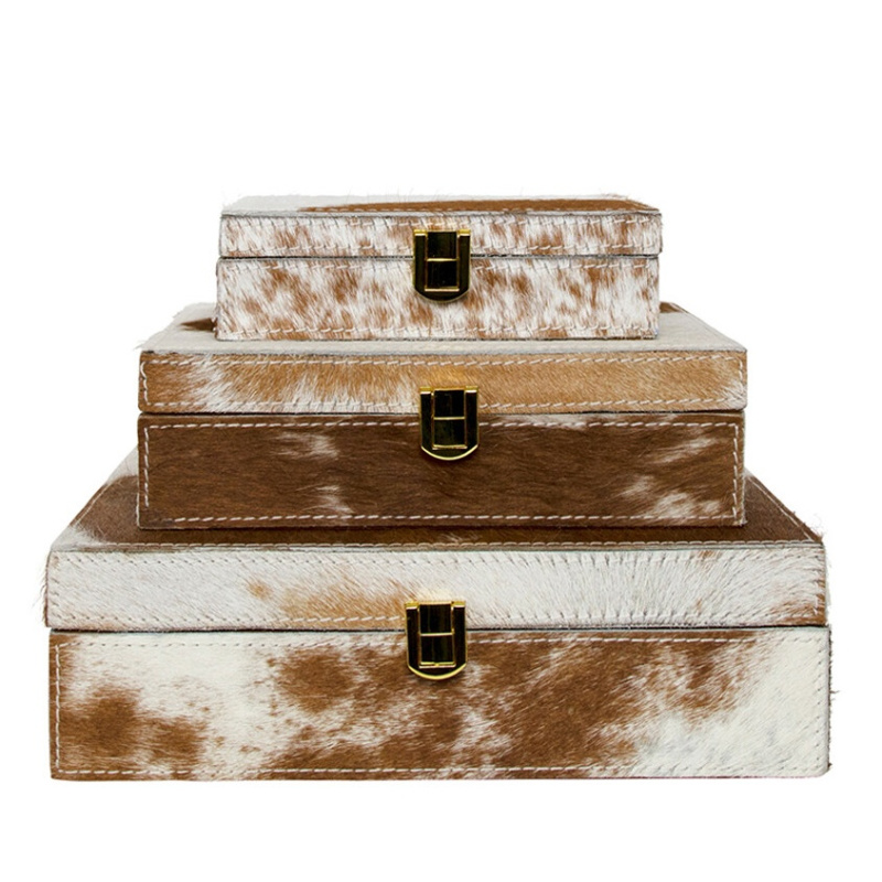 Leather storage tray, cowhide tabletop jewelry storage box