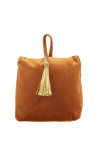 Orange colored velvet door blocker wedge cushion with tassel