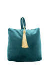 Blue petrol colored velvet door blocker wedge cushion with tassel