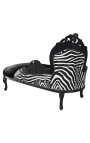 Veľká baroková chaise longue zebra a čierna koženka s čiernym drevom