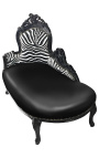 Veľká baroková chaise longue zebra a čierna koženka s čiernym drevom