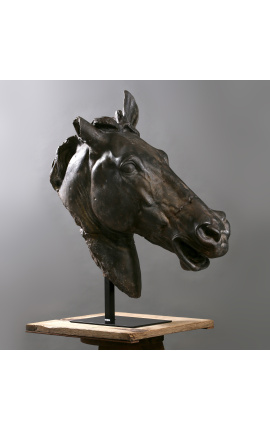 Grande scultura "Testa di cavallo di Selene" su supporto in metallo nero