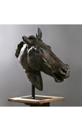 Veľká socha "Konská hlava Selene" na čiernej kovovej podložke