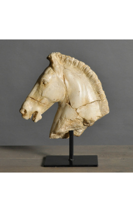 Escultura "Monti Horse Head" bege em suporte de metal preto