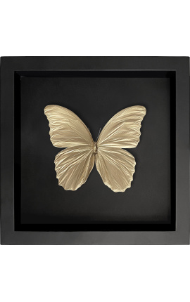 Marco decorativo sobre fondo negro con color dorado "Morpho Didius" mariposa