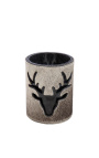 Porta tealight in vacchetta grigia con decoro cervo