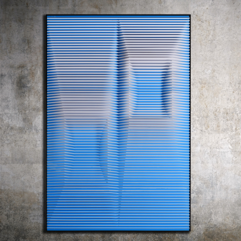 Contemporary 3d painting Blue Hour with plexiglass case