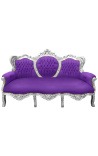 Barroco Sofa tela de terciopelo morado y plata de madera