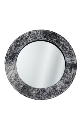 Okrúhle stolové zrkadlo s skutočnou čierno-bilou kravskou kožou