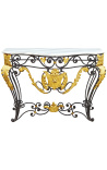 Console de ferro forjado estilo Louis XV com mármore branco