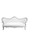 Barroco Sofa Napoléon III estilo de piel blanca y madera de plata