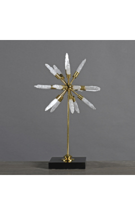 "Alchemical Star" in Selenite auf einer schwarzen Marmorbasis