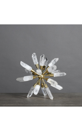 "Alchemical star" en cristal de roca sobre un soporte dorado 23 cm Ø