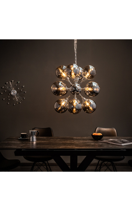 "Galaxie" konstrukční chandelier s 12 kouřenými skleněnými koule