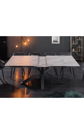 &quot;Slovenčina&quot; jedálenský stôl v čiernej ocele a bielej marbre keramické top 180-225