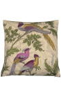 Coussin carré tissu tissé cachemire oiseau blanc 45 x 45