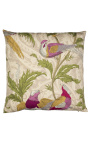 Coussin carré tissu tissé cachemire oiseau blanc 45 x 45