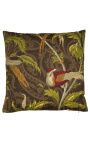 Coussin carré tissu tissé cachemire oiseau taupe 45 x 45