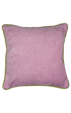 Square cushion in pink velvet with green twisted braid 45 x 45