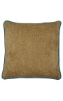 Vierkant kussen in beige fluweel met petrolblauw gedraaid vlechtwerk 45 x 45