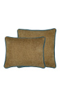 Cuscino quadrato in velluto beige con treccia ritorta blu petrolio 45 x 45