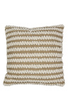 Square cushion in white and beige cotton with band decoration 45 x 45