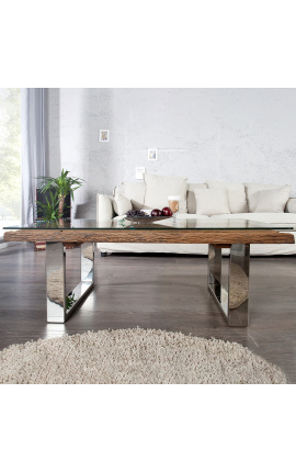 Recycled teak coffee table with stainless steel base