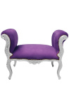 Baroque Louis XV bench purple velvet fabric and silver wood 